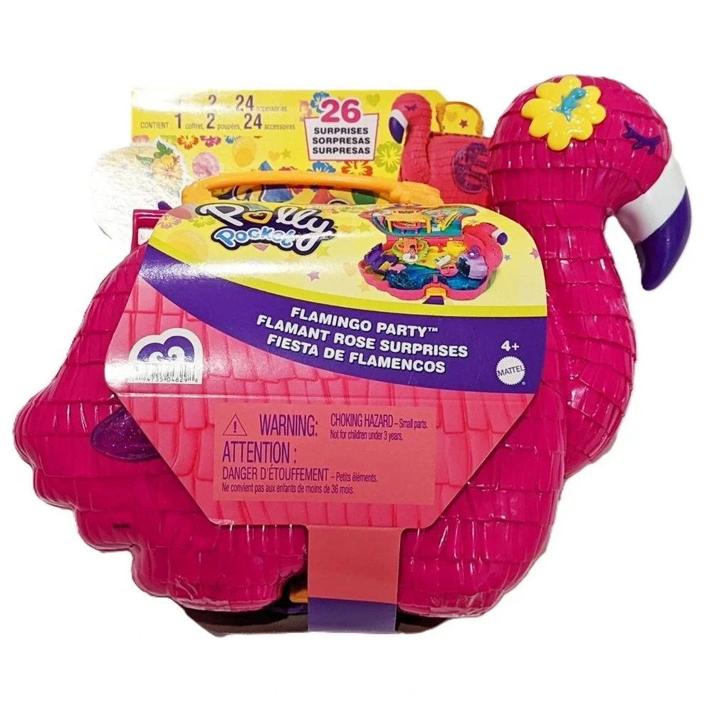 New Polly Pocket Flamingo Party Mini Doll Playset with 26 Surprises